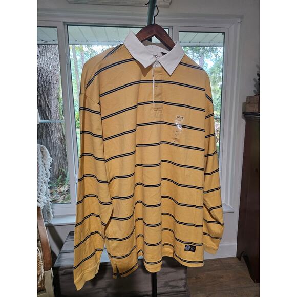 NWT Izod Retro University Rugby Yellow/ Blue striped Shirt Size XLT - Picture 2 of 11